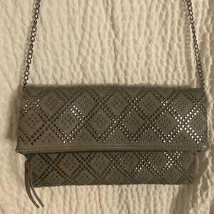 Madison West Small Grey Fold Over Crossbody Purse Bag